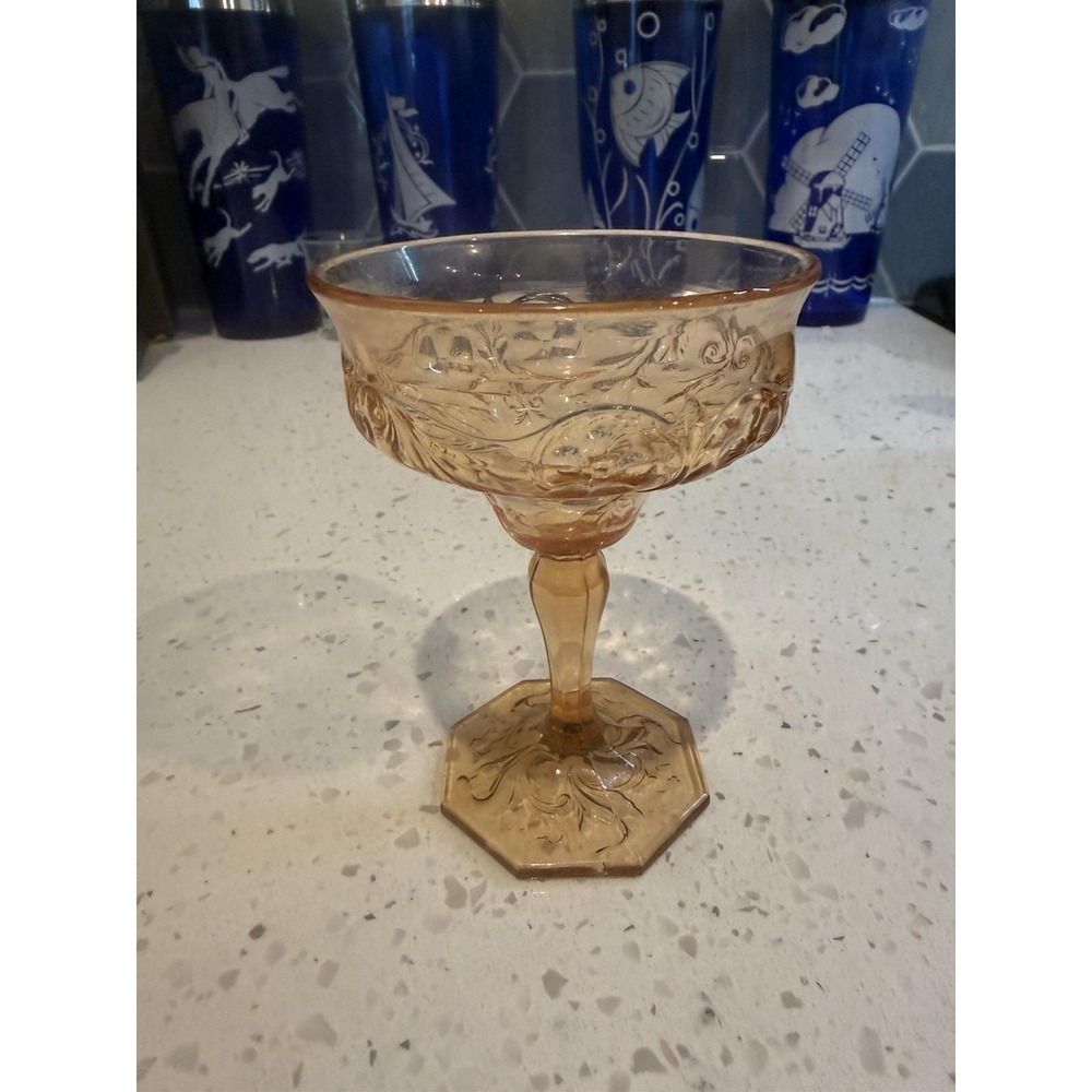 McKee Rock Crystal Amber 4 1/4" Sundae Champagne Stem EAPG Depression Glass